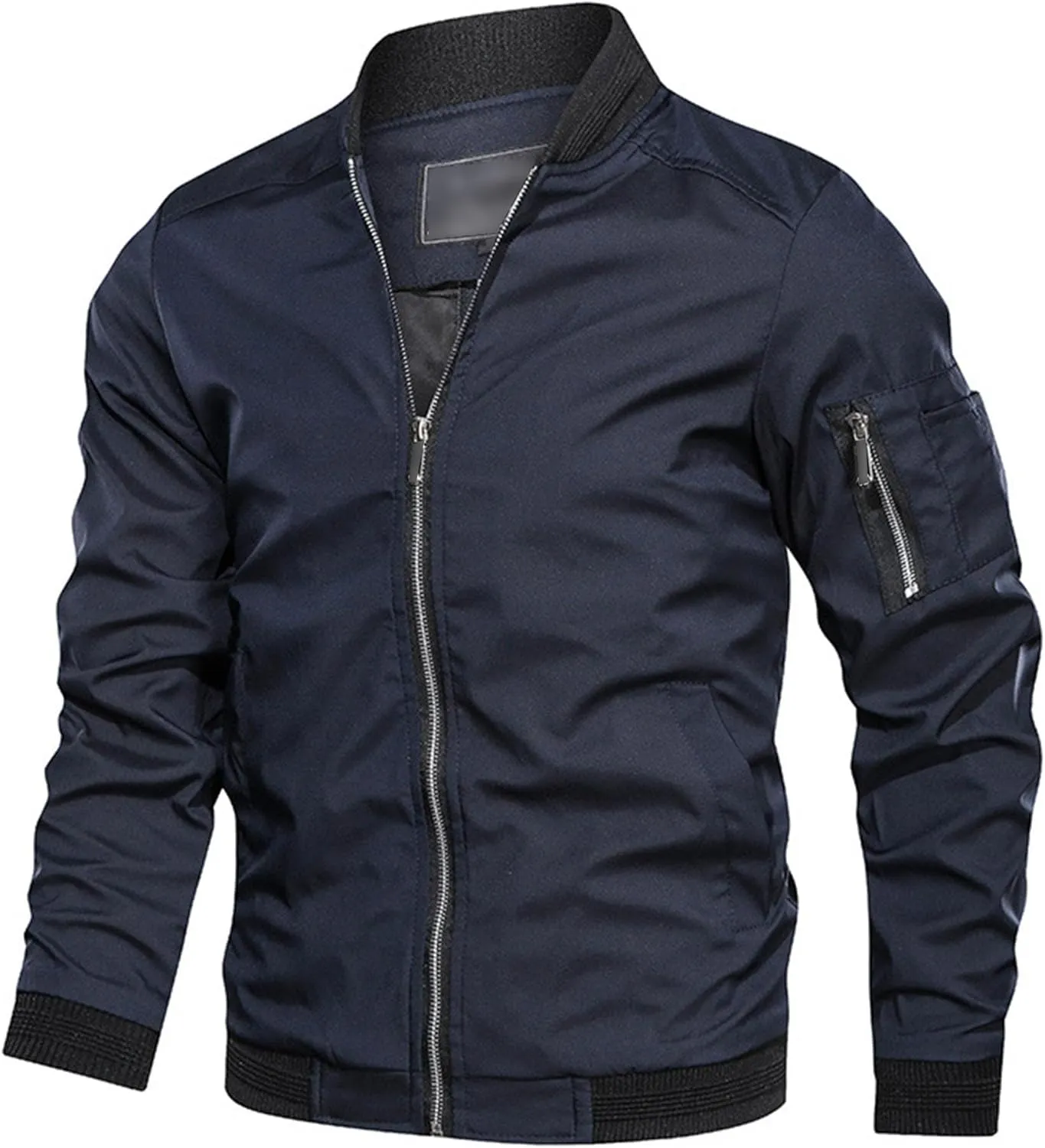 Men's Lightweight Casual Bomber Jackets Mock Neck Zip Up Baseball Varsity Coat Windproof Sportwear Cotton Jacket