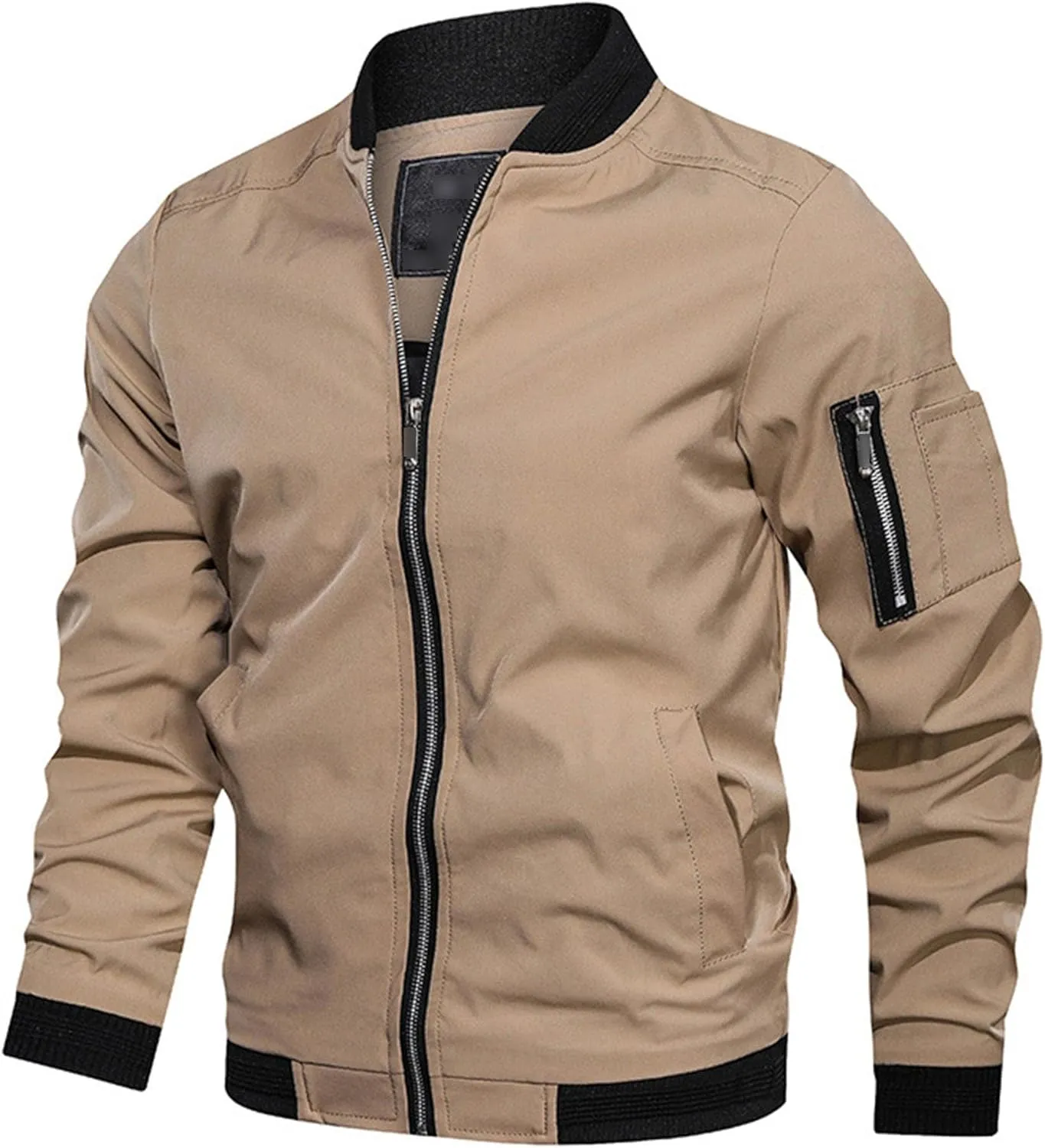 Men's Lightweight Casual Bomber Jackets Mock Neck Zip Up Baseball Varsity Coat Windproof Sportwear Cotton Jacket