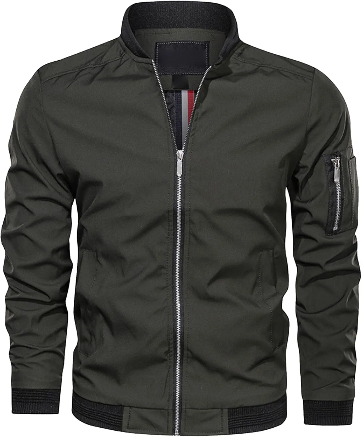 Men's Lightweight Casual Bomber Jackets Mock Neck Zip Up Baseball Varsity Coat Windproof Sportwear Cotton Jacket