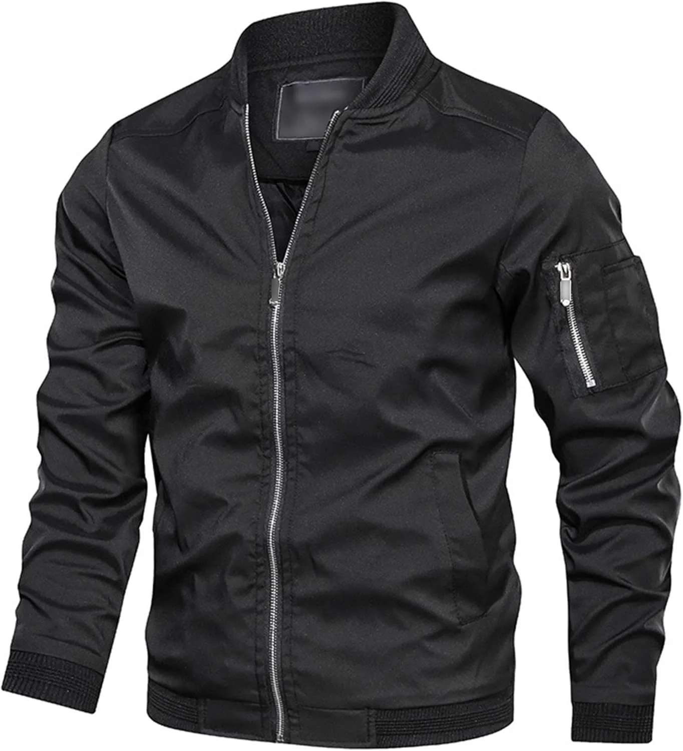 Men's Lightweight Casual Bomber Jackets Mock Neck Zip Up Baseball Varsity Coat Windproof Sportwear Cotton Jacket
