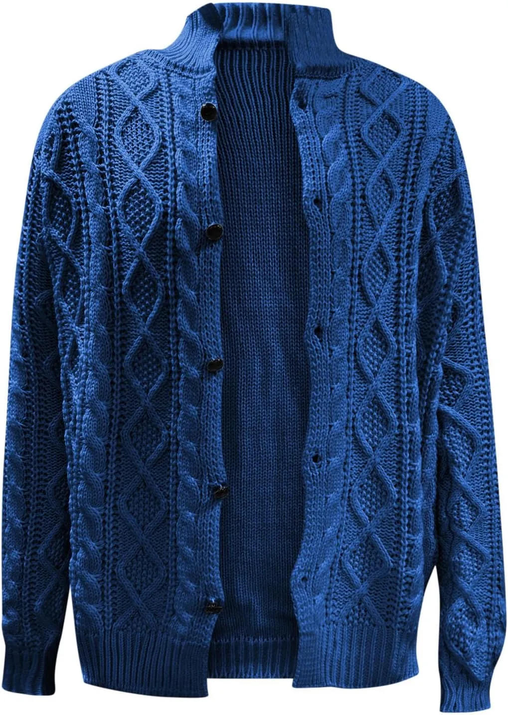 Mens Long Sleeve Stand Collar Cardigan Sweaters Button Down Cable Knitted Sweater Solid Wool Knitted Sweater Cardigan