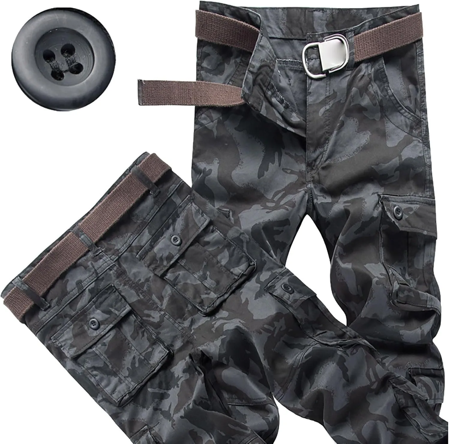 Mens Outdoor Fashion Cargo Pants Military Baggy Comfy Overalls Tactical Combat Simple Solid Color Multi-Pocket Hiking Trouser