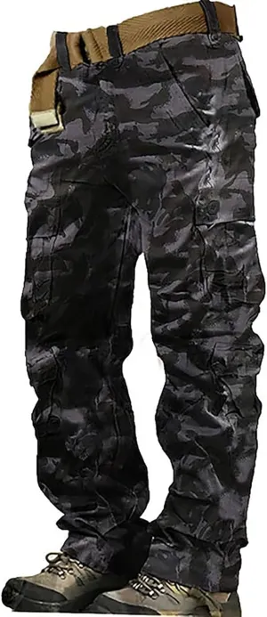 Mens Outdoor Fashion Cargo Pants Military Baggy Comfy Overalls Tactical Combat Simple Solid Color Multi-Pocket Hiking Trouser