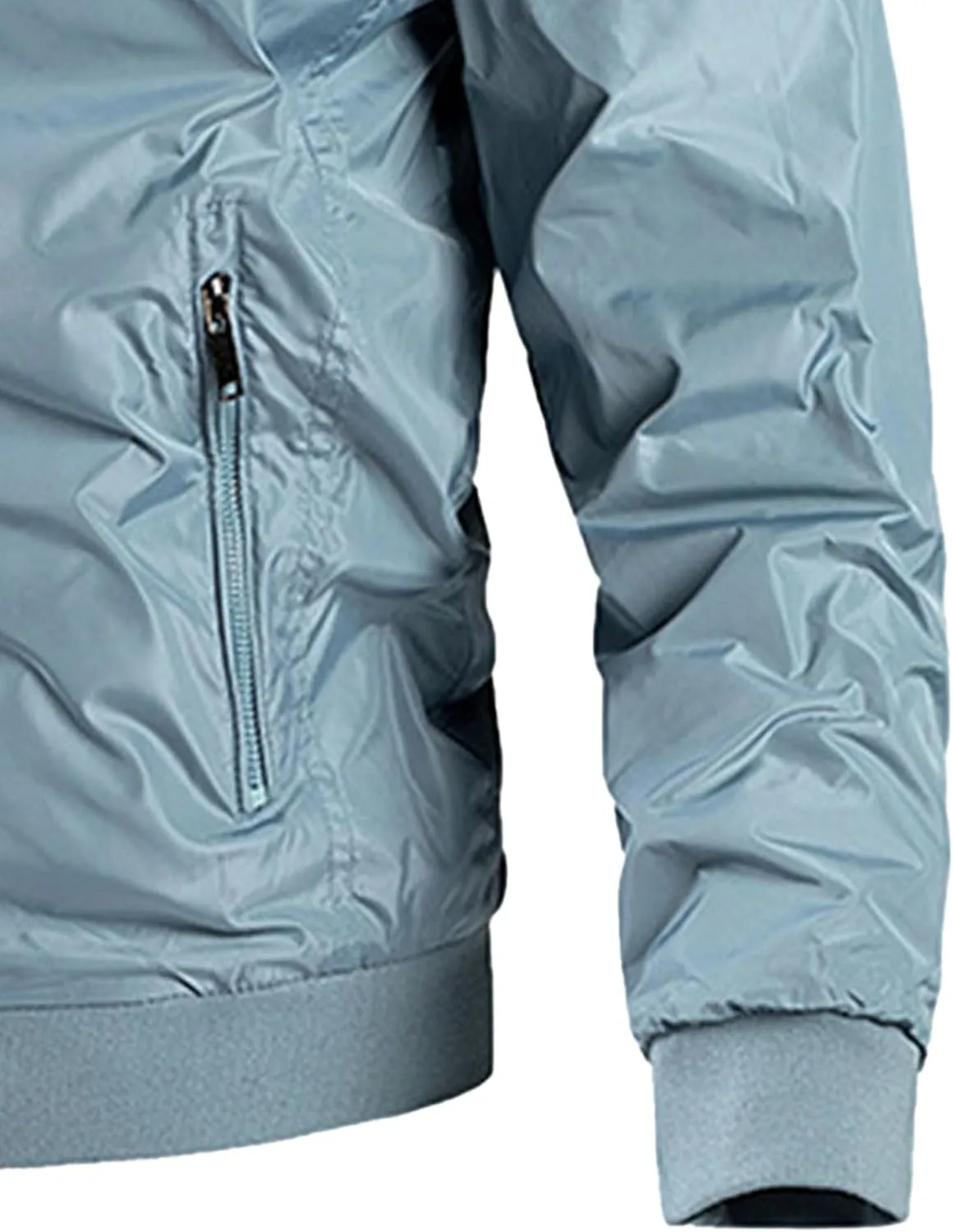 Men's Packable Hooded Bomber Jacket Lightweight Sportwear Zipper Windbreaker Business Casual Cotton Varsity Coat