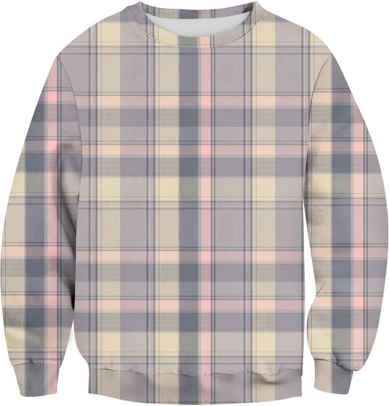 Men's Pullover Sweatshirt Novelty Plaid Print Crewneck Sweaters Plus Size Casual Long Sleeve Fall Winter Tops Outfits