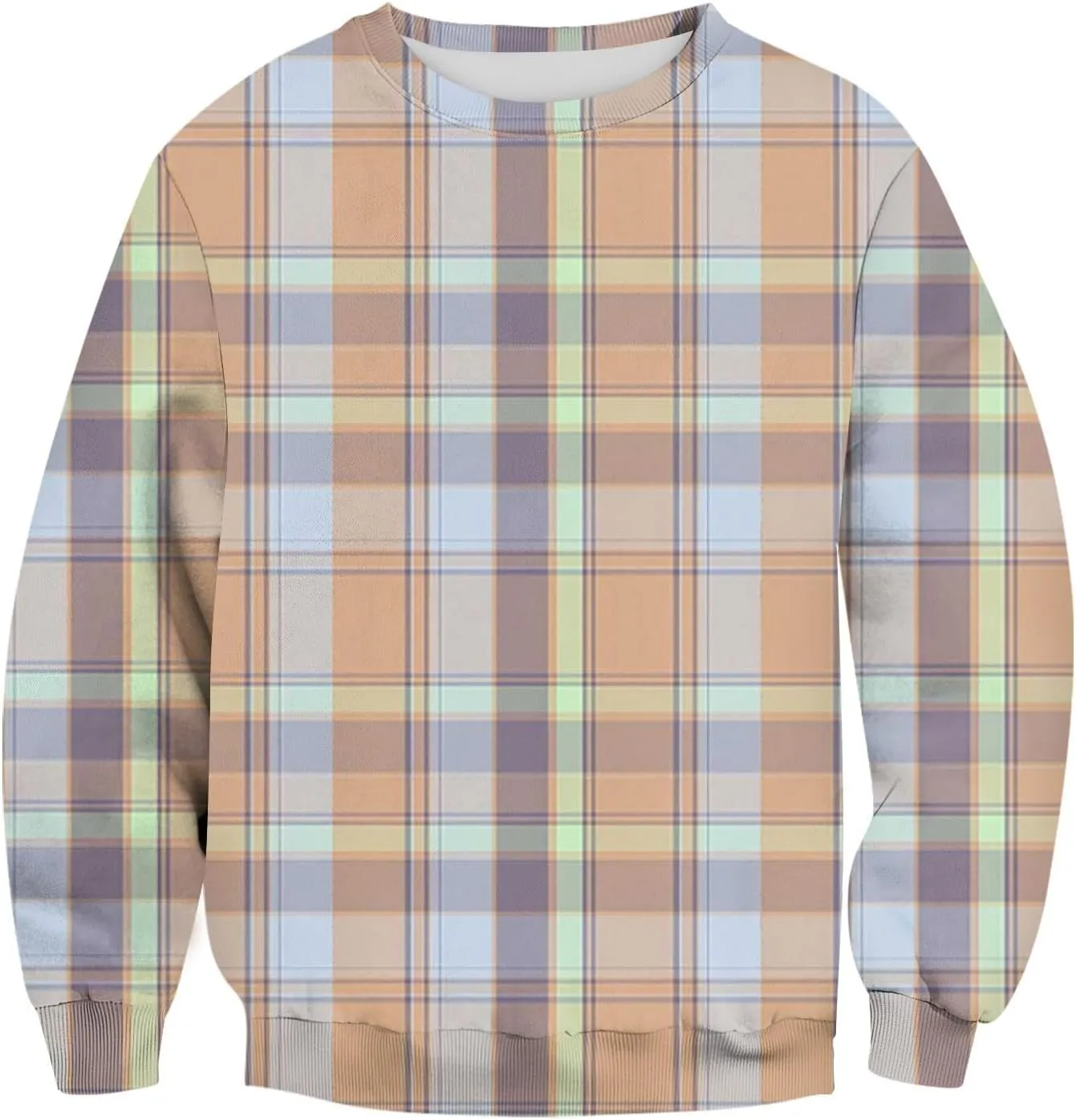 Men's Pullover Sweatshirt Novelty Plaid Print Crewneck Sweaters Plus Size Casual Long Sleeve Fall Winter Tops Outfits