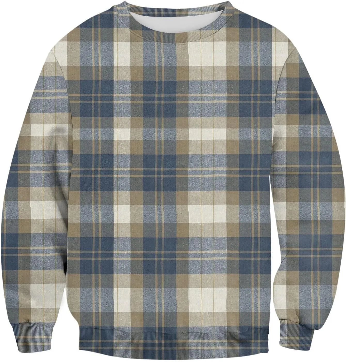 Men's Pullover Sweatshirt Novelty Plaid Print Crewneck Sweaters Plus Size Casual Long Sleeve Fall Winter Tops Outfits