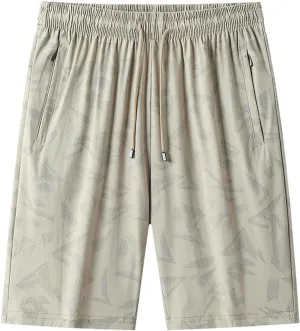 Mens Quick Dry Athletic Shorts with Zipper Pockets Stretch Active Graphic Print Workout Running Sports Training Gear