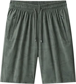 Mens Quick Dry Athletic Shorts with Zipper Pockets Stretch Active Graphic Print Workout Running Sports Training Gear
