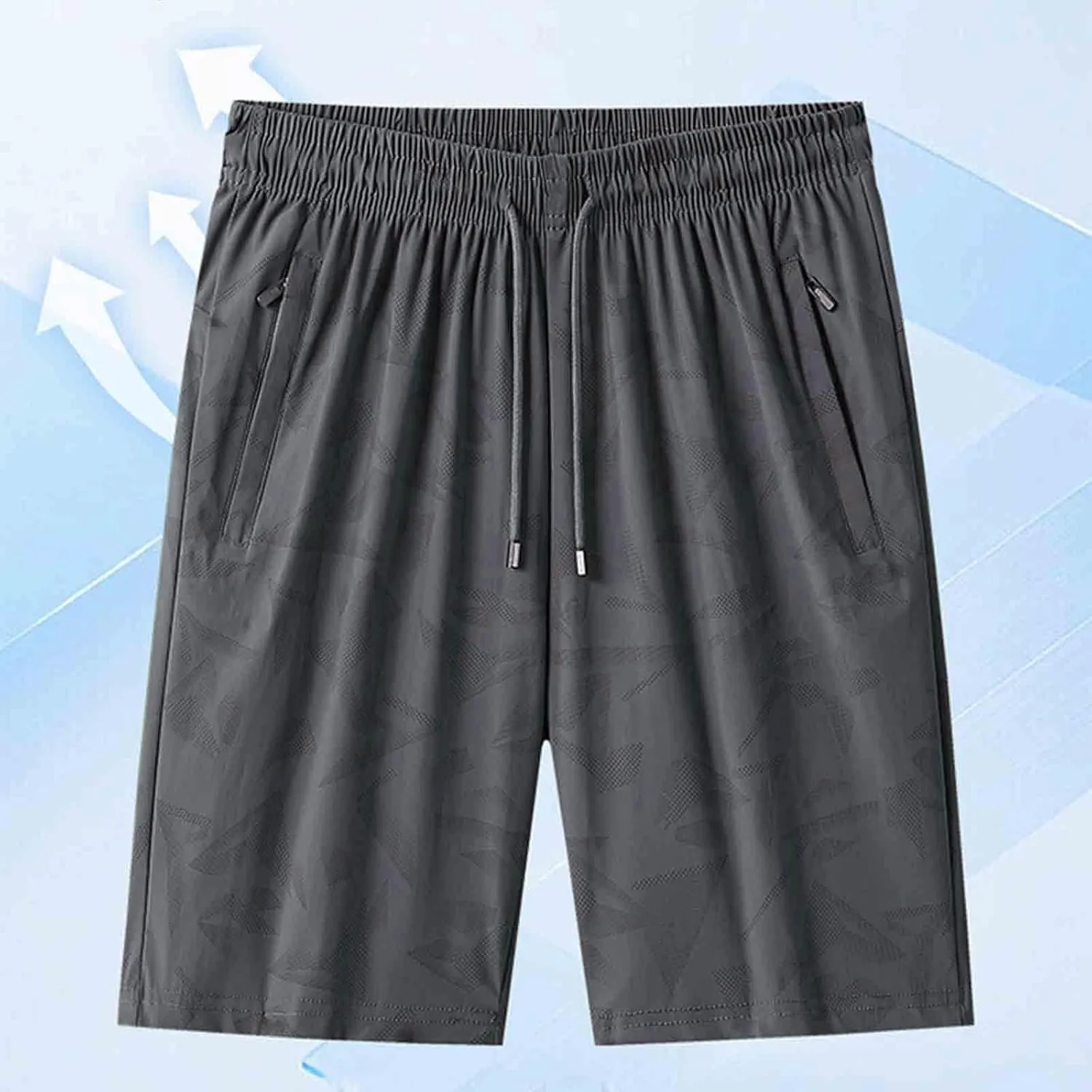 Mens Quick Dry Athletic Shorts with Zipper Pockets Stretch Active Graphic Print Workout Running Sports Training Gear