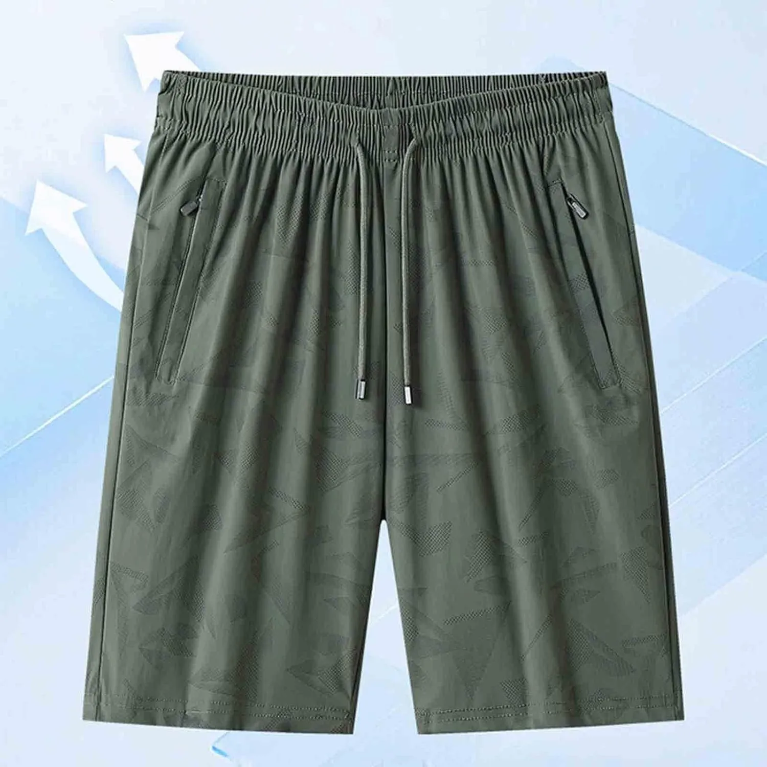 Mens Quick Dry Athletic Shorts with Zipper Pockets Stretch Active Graphic Print Workout Running Sports Training Gear