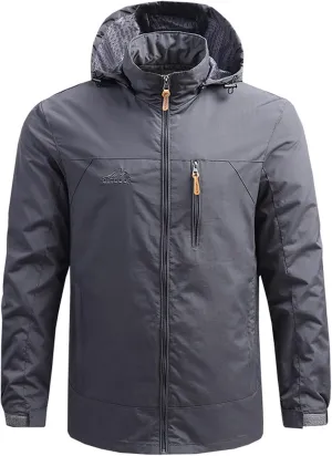 Mens Rain Jacket Waterproof Hooded Hiking Coat Lightweight Casual Windbreaker Jackets Sportwear Zipper Parkas Outerwear