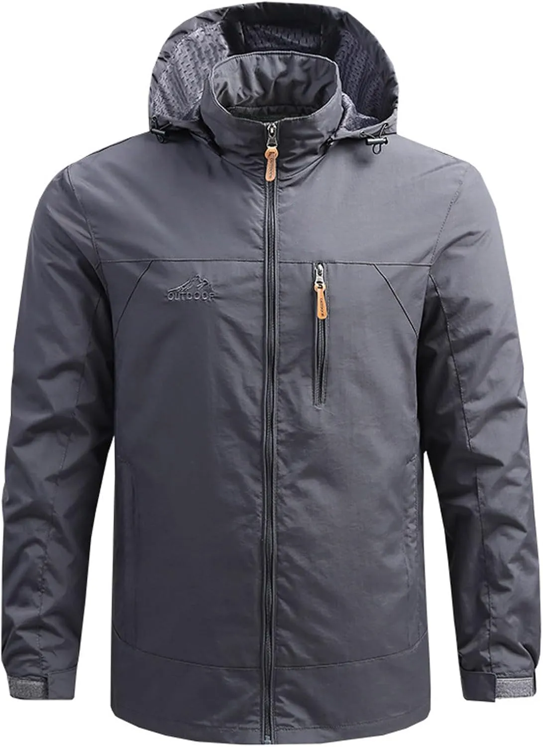 Mens Rain Jacket Waterproof Hooded Hiking Coat Lightweight Casual Windbreaker Jackets Sportwear Zipper Parkas Outerwear