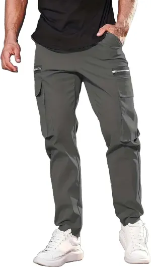 Mens Resort Wear 2025 Polyester Pants,Elastic Waist Drawstring Cargo Pants Lightweight Casual Summer Beach Trousers