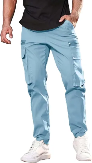Mens Resort Wear 2025 Polyester Pants,Elastic Waist Drawstring Cargo Pants Lightweight Casual Summer Beach Trousers