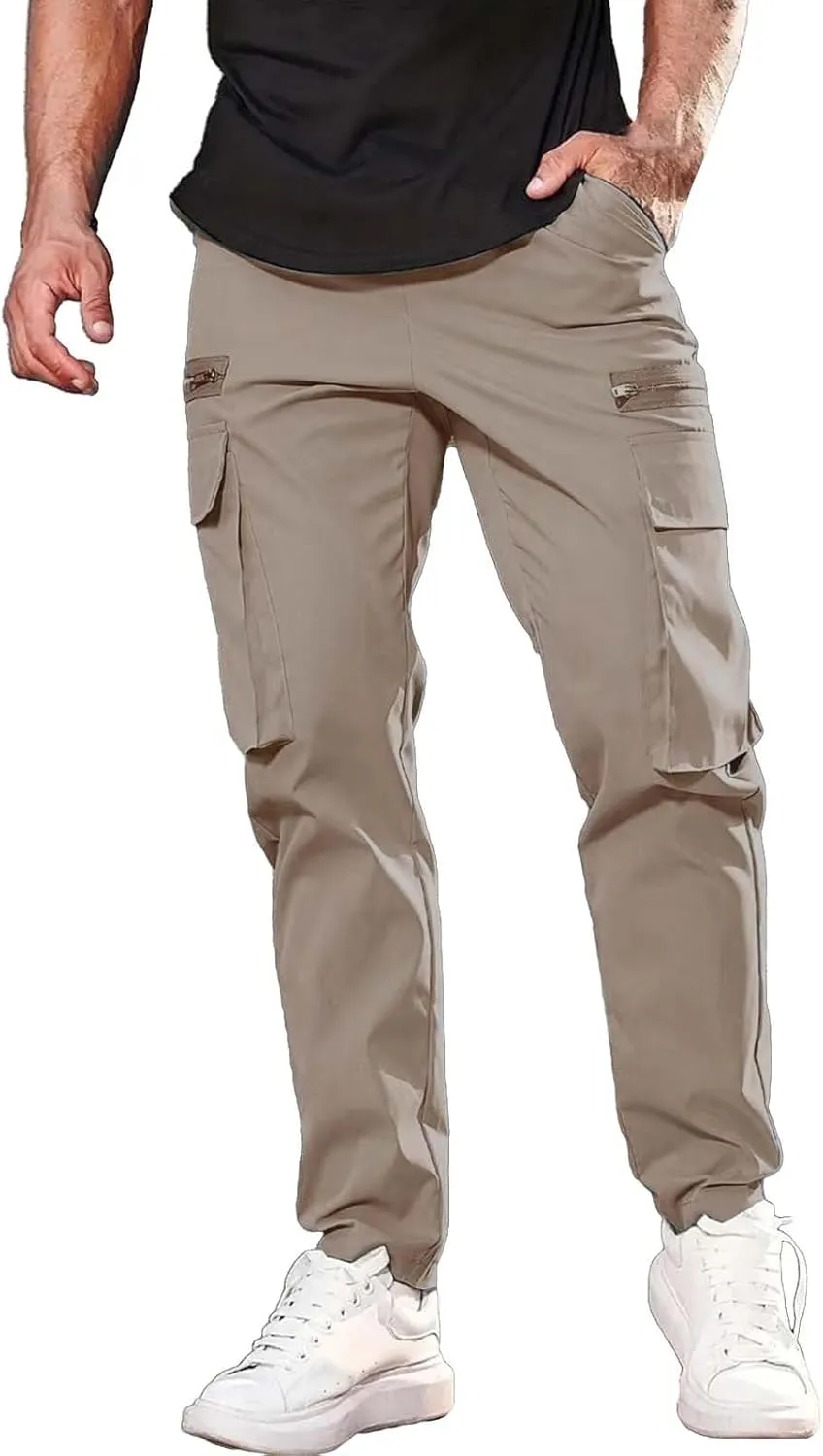 Mens Resort Wear 2025 Polyester Pants,Elastic Waist Drawstring Cargo Pants Lightweight Casual Summer Beach Trousers