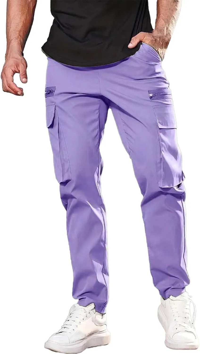 Mens Resort Wear 2025 Polyester Pants,Elastic Waist Drawstring Cargo Pants Lightweight Casual Summer Beach Trousers