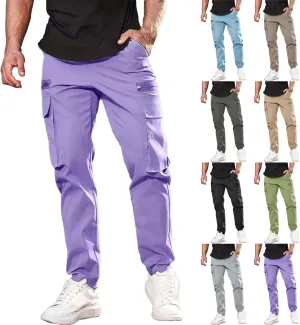 Mens Resort Wear 2025 Polyester Pants,Elastic Waist Drawstring Cargo Pants Lightweight Casual Summer Beach Trousers