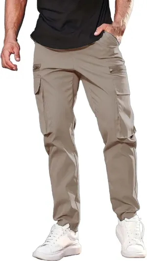Mens Resort Wear 2025 Polyester Pants,Elastic Waist Drawstring Cargo Pants Lightweight Casual Summer Beach Trousers