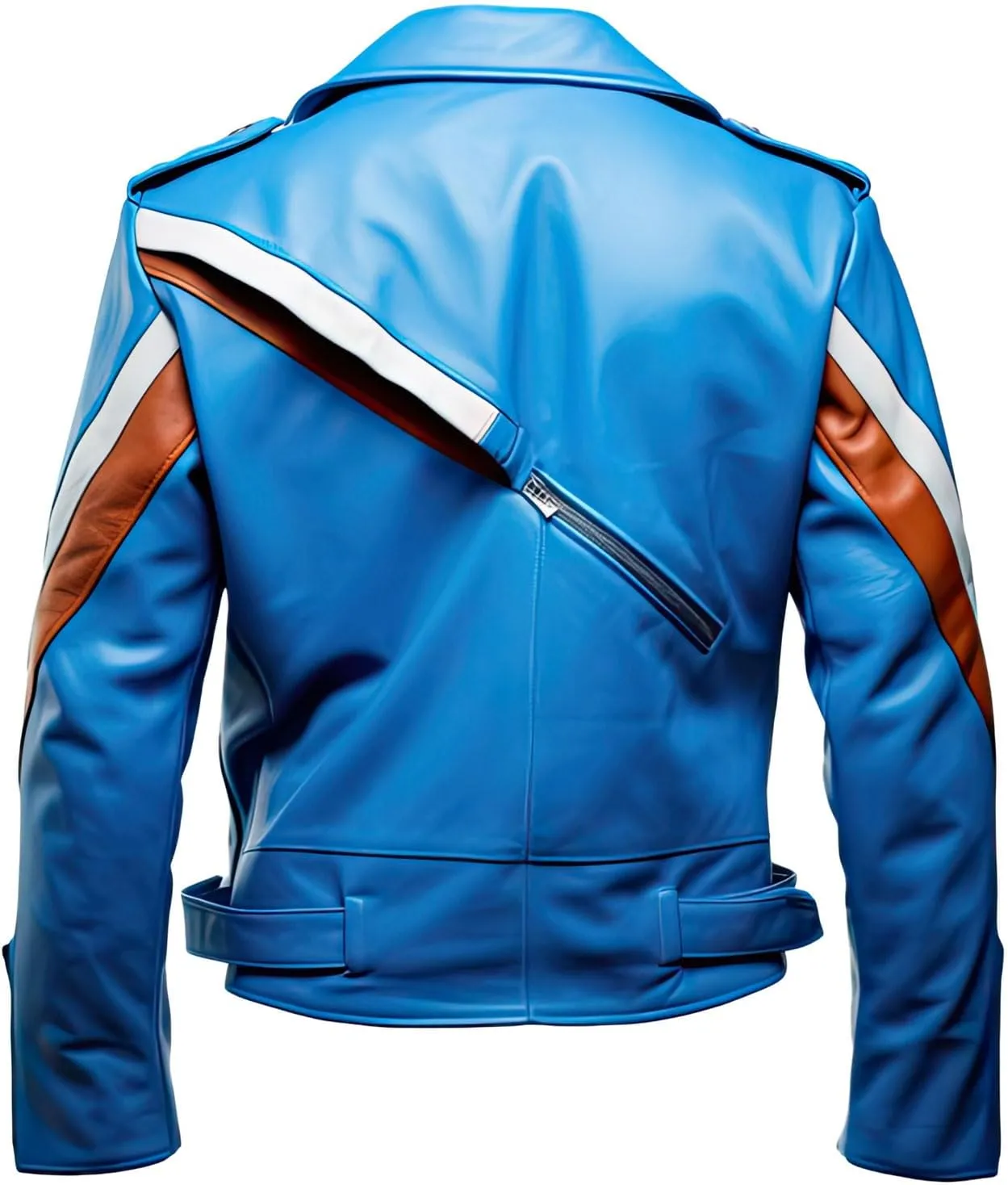Men's Royal Blue Sheepskin Biker Jacket  Zip-Up Lapel Collar, Casual Moto Leather Style