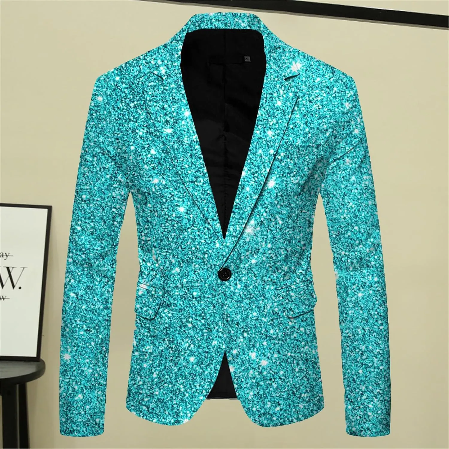 Mens Sequin Shiny Blazer Casual Slim Fit Lapel Collar One Button Suit Jackets Sparkly Glitter Party Tuxedo Jackets