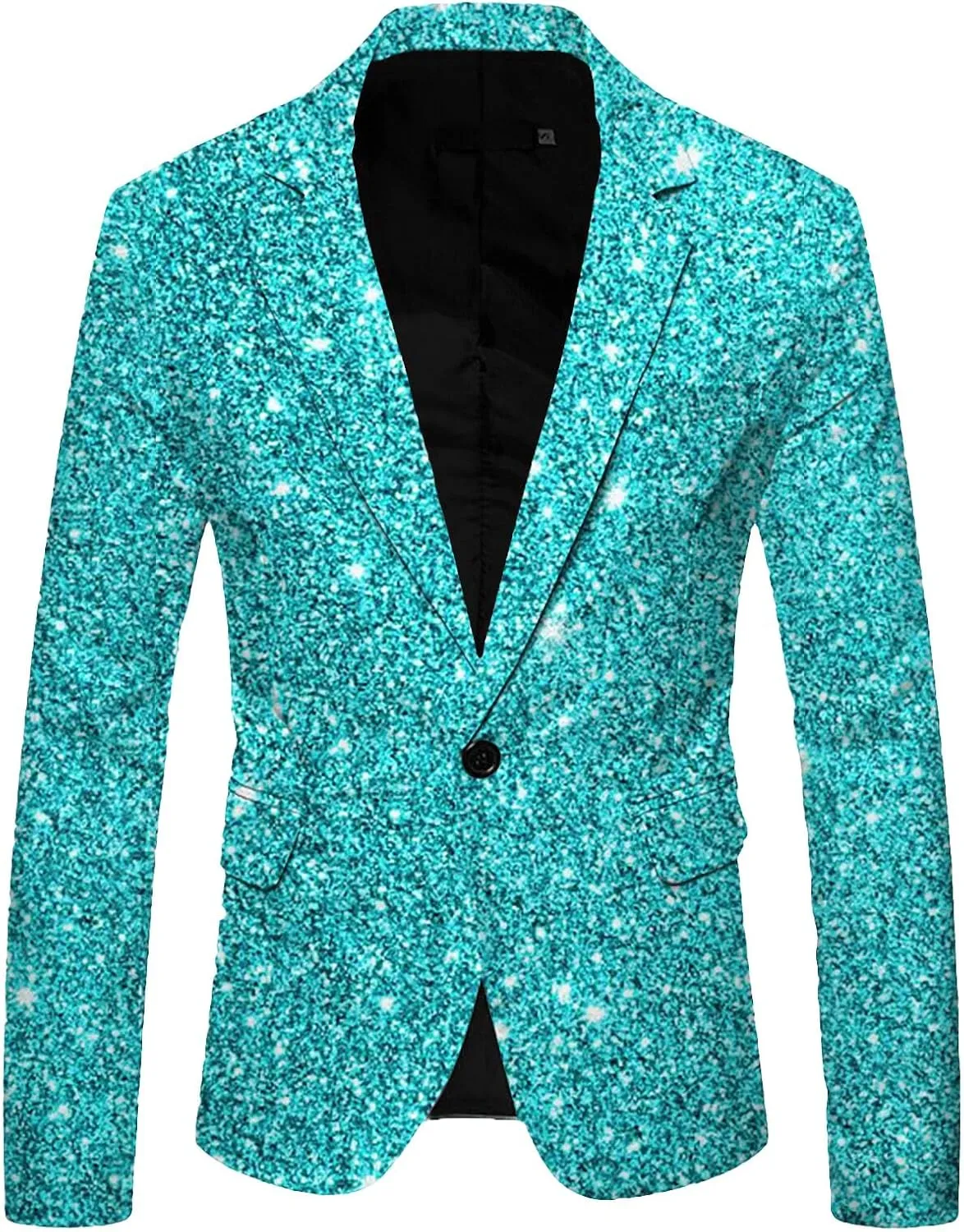 Mens Sequin Shiny Blazer Casual Slim Fit Lapel Collar One Button Suit Jackets Sparkly Glitter Party Tuxedo Jackets