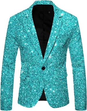 Mens Sequin Shiny Blazer Casual Slim Fit Lapel Collar One Button Suit Jackets Sparkly Glitter Party Tuxedo Jackets