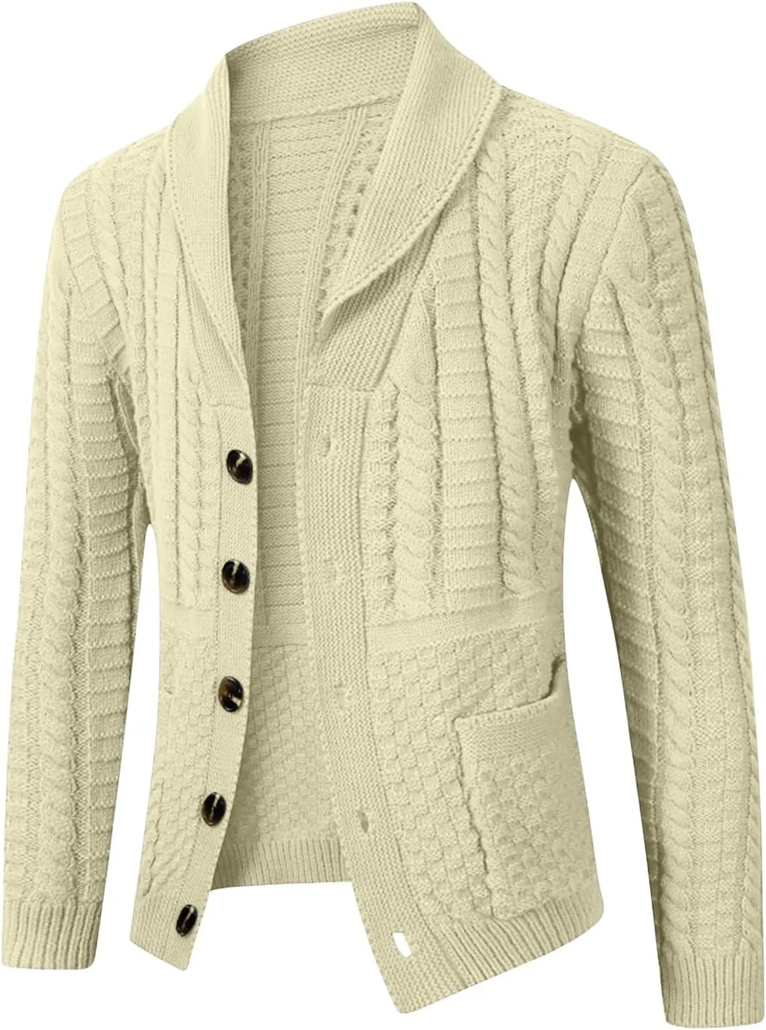 Mens Shawl Collar Cardigan Sweaters Button Down Open Front Knitwear Cable Knitted Ribbed Jackets Outwear Knit Sweater