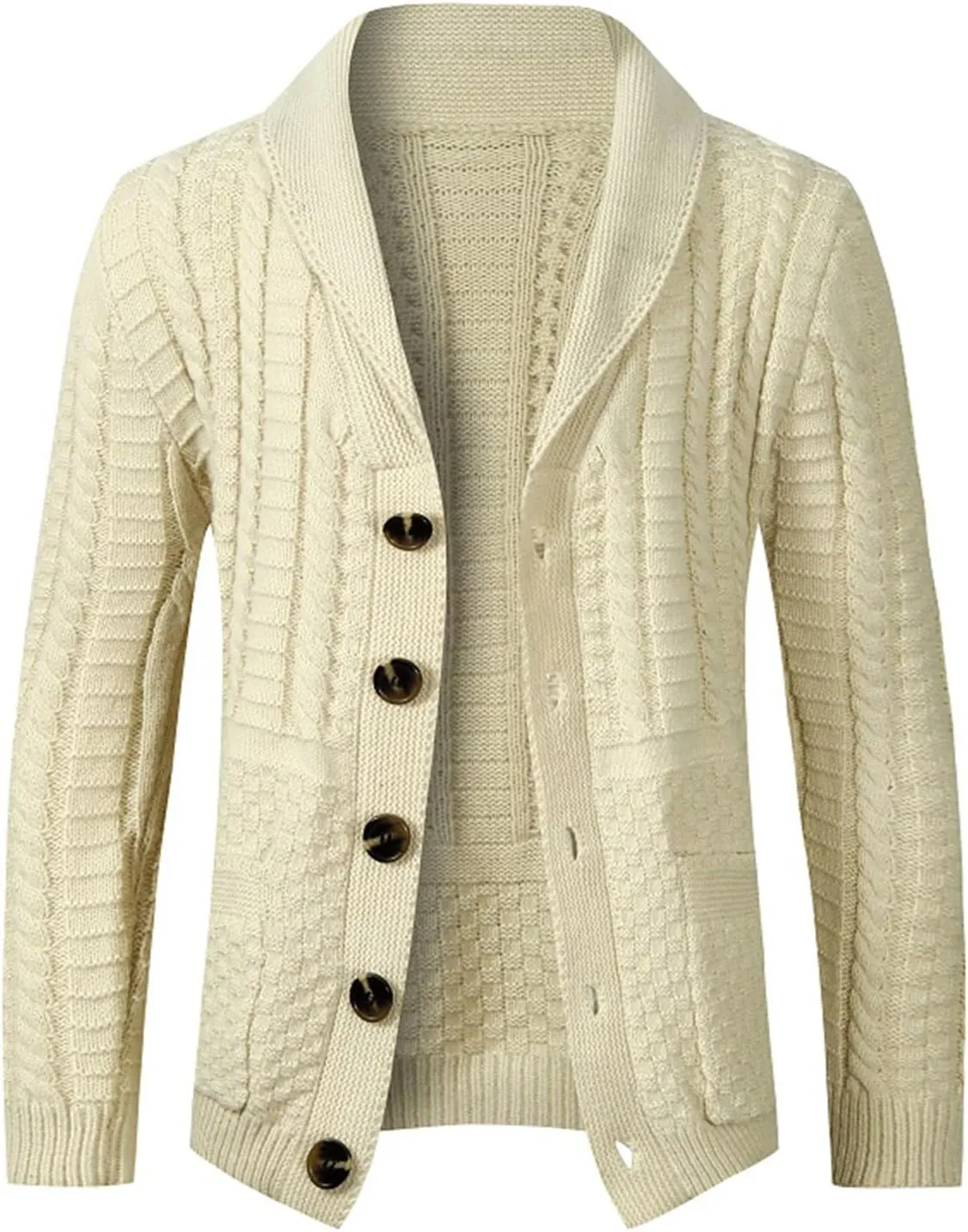 Mens Shawl Collar Cardigan Sweaters Button Down Open Front Knitwear Cable Knitted Ribbed Jackets Outwear Knit Sweater