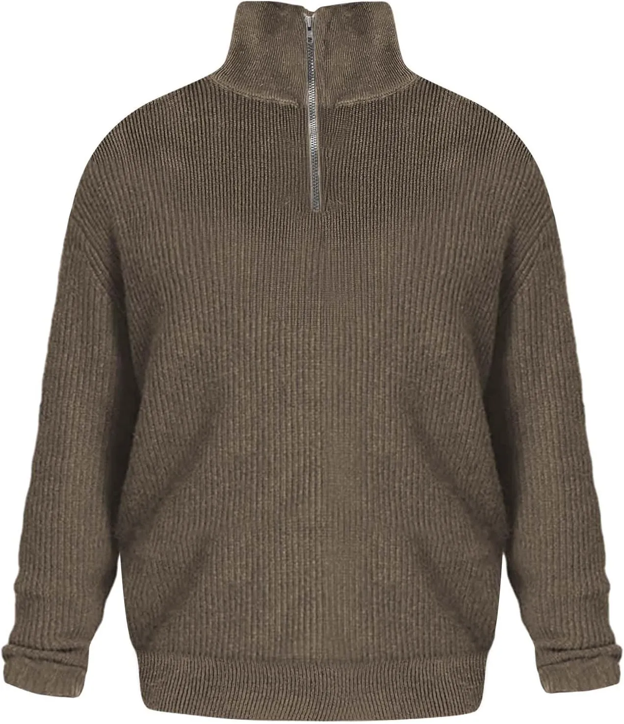 Men's Solid Rib Knit Sweater Quarter Zip Pullover Stand Collar V Neck Long Sleeve Top Lightweight Loose Sportwear