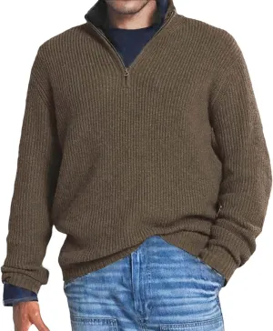 Men's Solid Rib Knit Sweater Quarter Zip Pullover Stand Collar V Neck Long Sleeve Top Lightweight Loose Sportwear