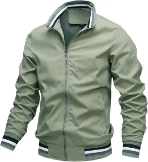 Men's Stand Collar Casual Bomber Jackets Full Zip Up Windproof Varsity Jacket Lightweight Sportwear Cardigan Coat
