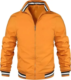 Men's Stand Collar Casual Bomber Jackets Full Zip Up Windproof Varsity Jacket Lightweight Sportwear Cardigan Coat