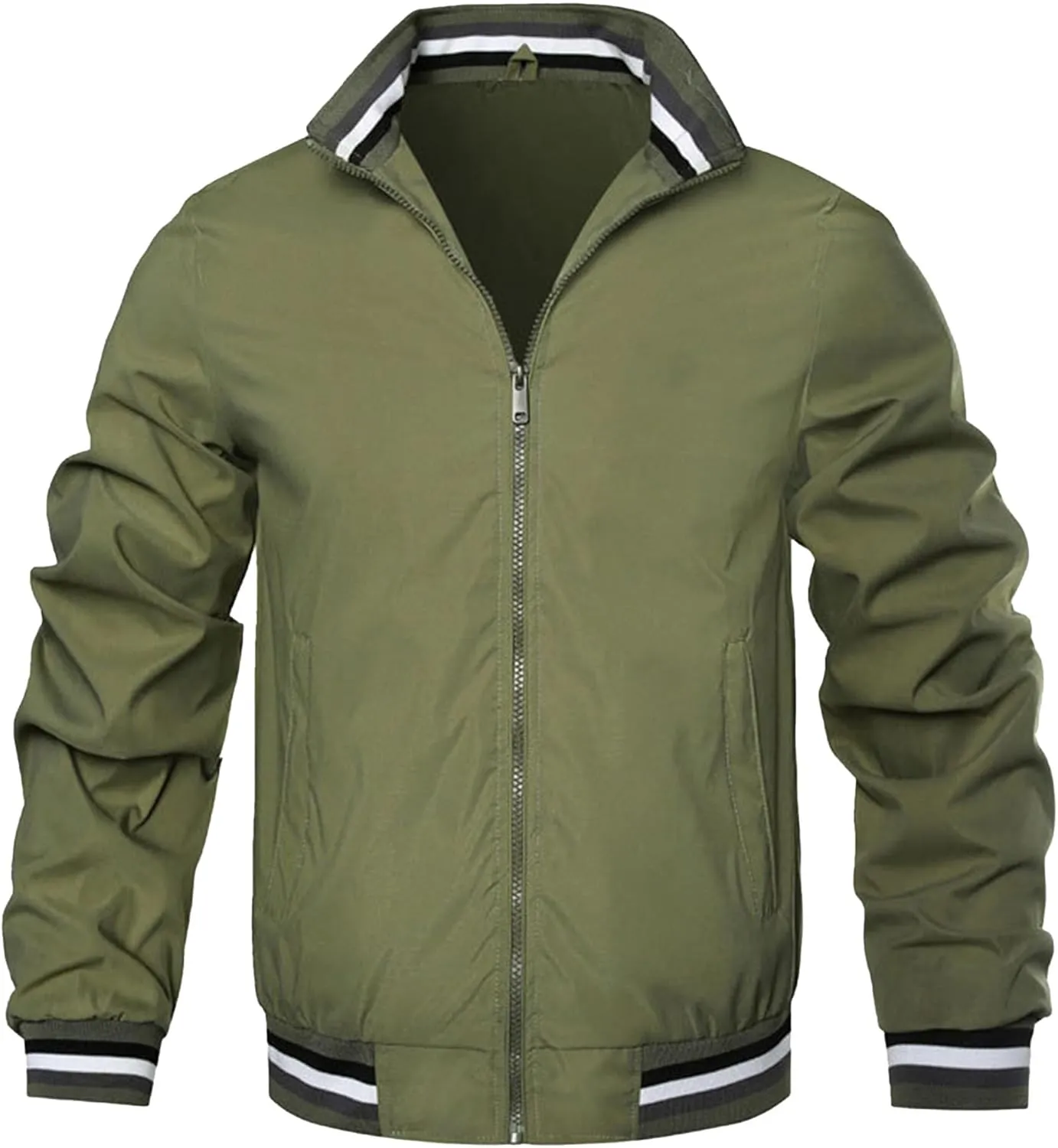 Men's Stand Collar Casual Bomber Jackets Full Zip Up Windproof Varsity Jacket Lightweight Sportwear Cardigan Coat