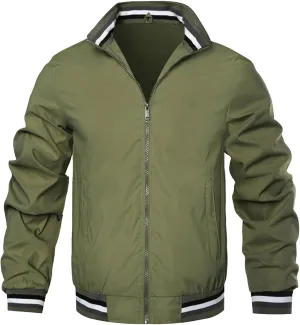 Men's Stand Collar Casual Bomber Jackets Full Zip Up Windproof Varsity Jacket Lightweight Sportwear Cardigan Coat