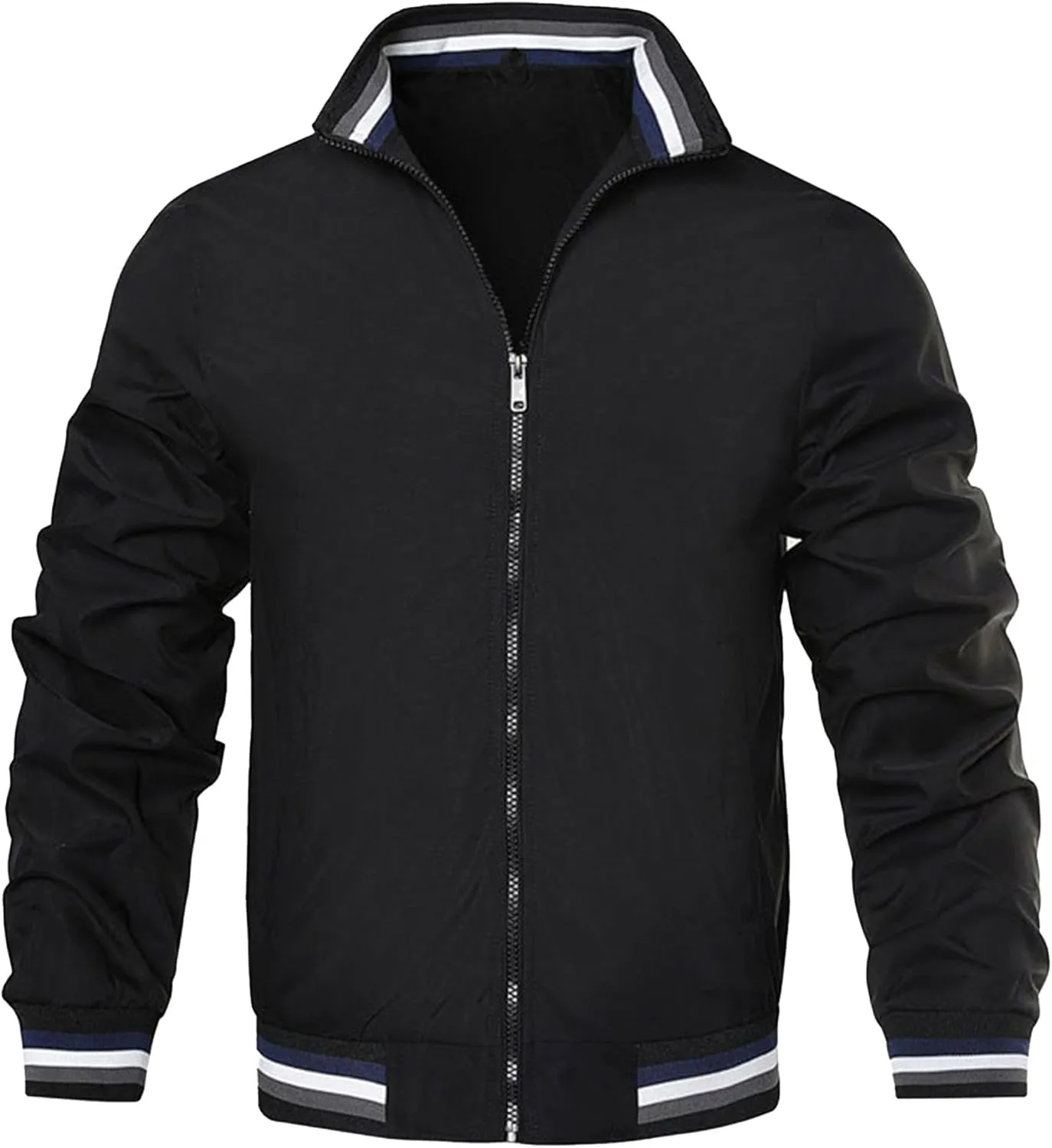 Men's Stand Collar Casual Bomber Jackets Full Zip Up Windproof Varsity Jacket Lightweight Sportwear Cardigan Coat