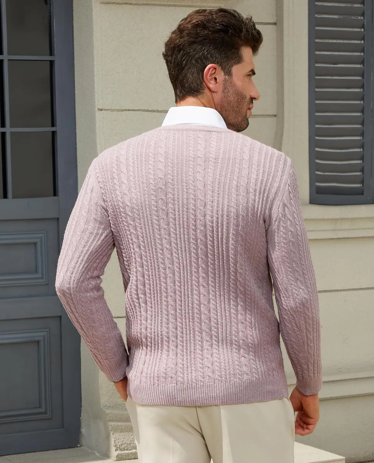 Mens Sweater Crewneck Sweaters for Men Dress Sweater Cable Knit Sweater Lightweight Mens Pullover Sweater