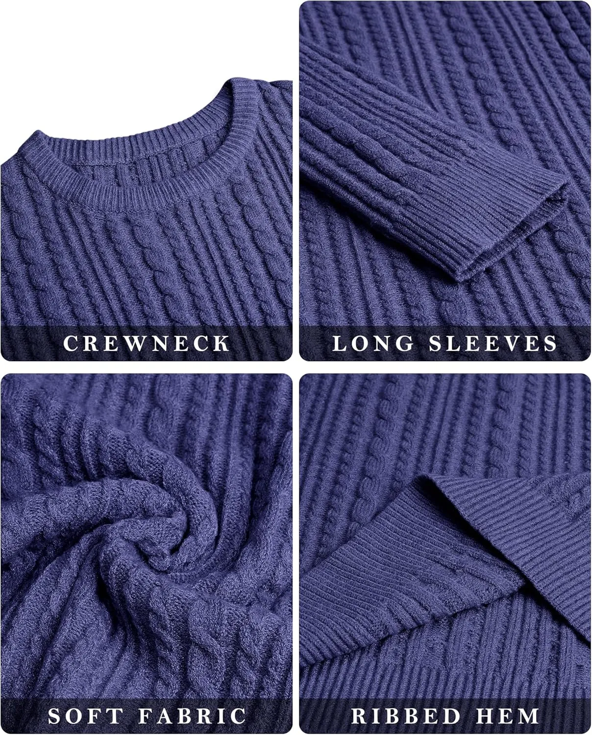 Mens Sweater Crewneck Sweaters for Men Dress Sweater Cable Knit Sweater Lightweight Mens Pullover Sweater