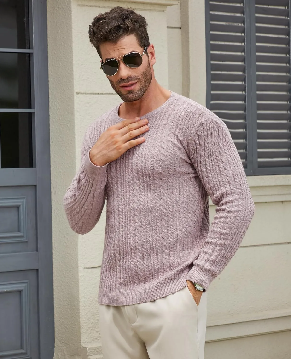 Mens Sweater Crewneck Sweaters for Men Dress Sweater Cable Knit Sweater Lightweight Mens Pullover Sweater