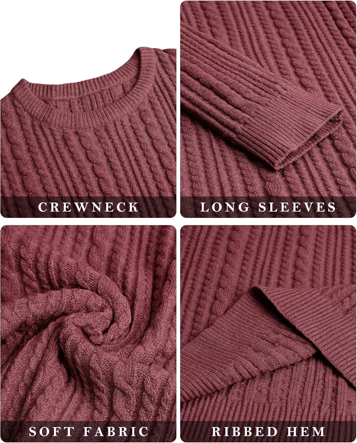 Mens Sweater Crewneck Sweaters for Men Dress Sweater Cable Knit Sweater Lightweight Mens Pullover Sweater