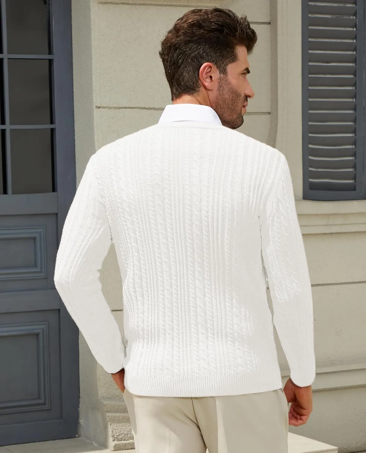 Mens Sweater Crewneck Sweaters for Men Dress Sweater Cable Knit Sweater Lightweight Mens Pullover Sweater