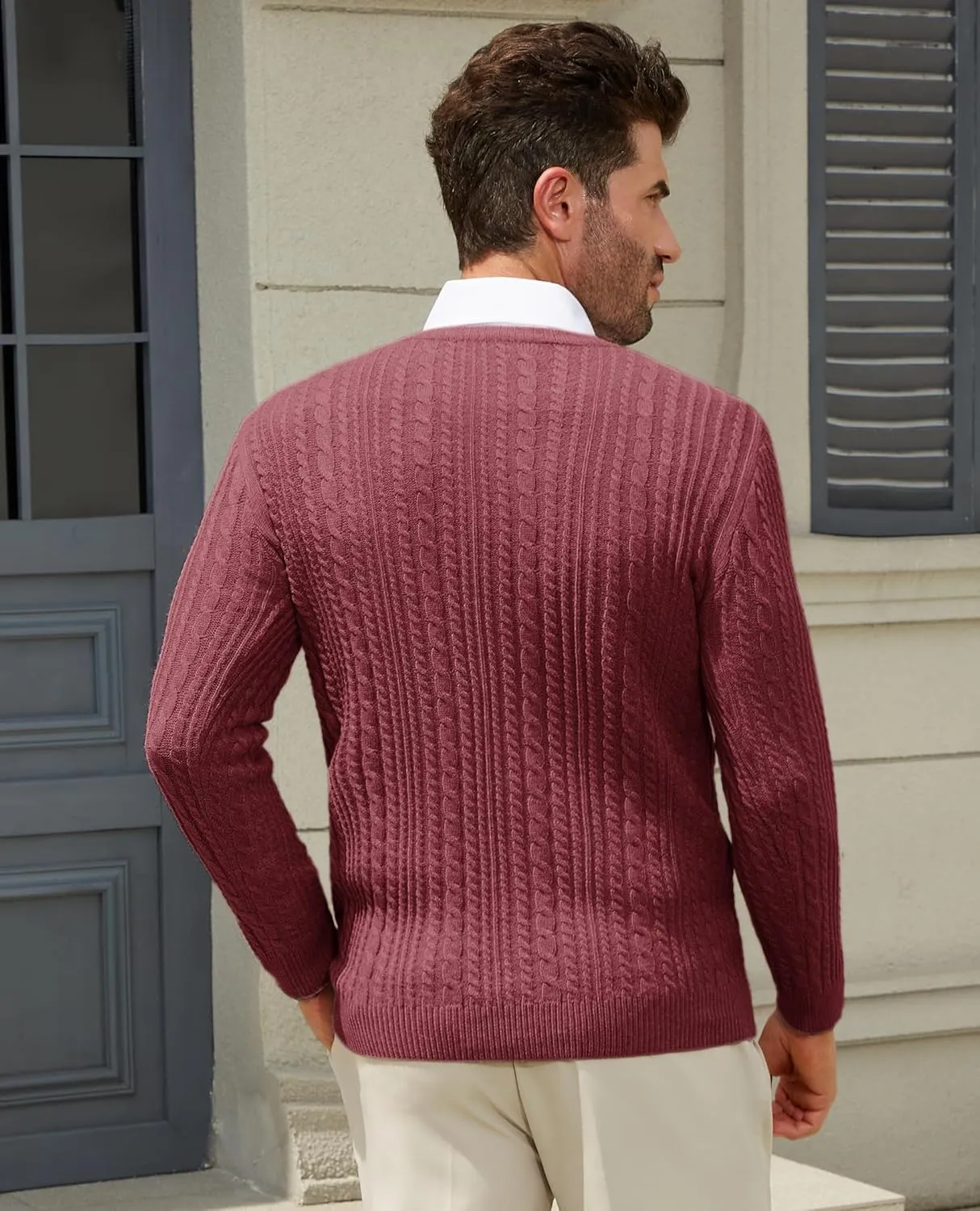 Mens Sweater Crewneck Sweaters for Men Dress Sweater Cable Knit Sweater Lightweight Mens Pullover Sweater