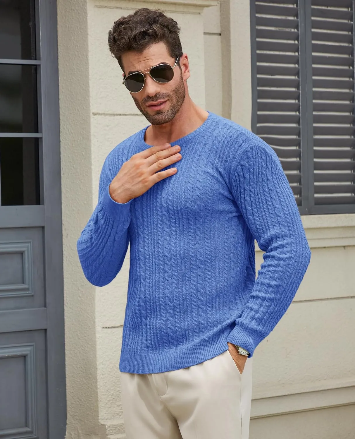 Mens Sweater Crewneck Sweaters for Men Dress Sweater Cable Knit Sweater Lightweight Mens Pullover Sweater