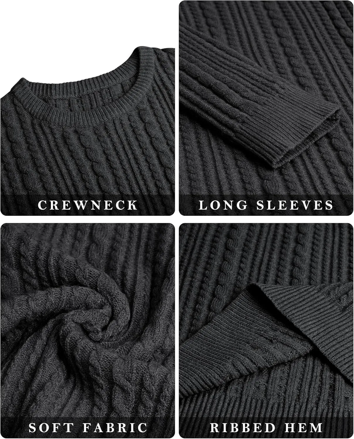 Mens Sweater Crewneck Sweaters for Men Dress Sweater Cable Knit Sweater Lightweight Mens Pullover Sweater
