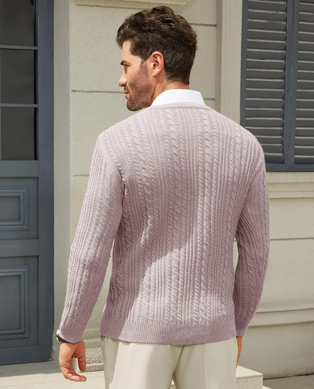 Mens Sweater Crewneck Sweaters for Men Dress Sweater Cable Knit Sweater Lightweight Mens Pullover Sweater