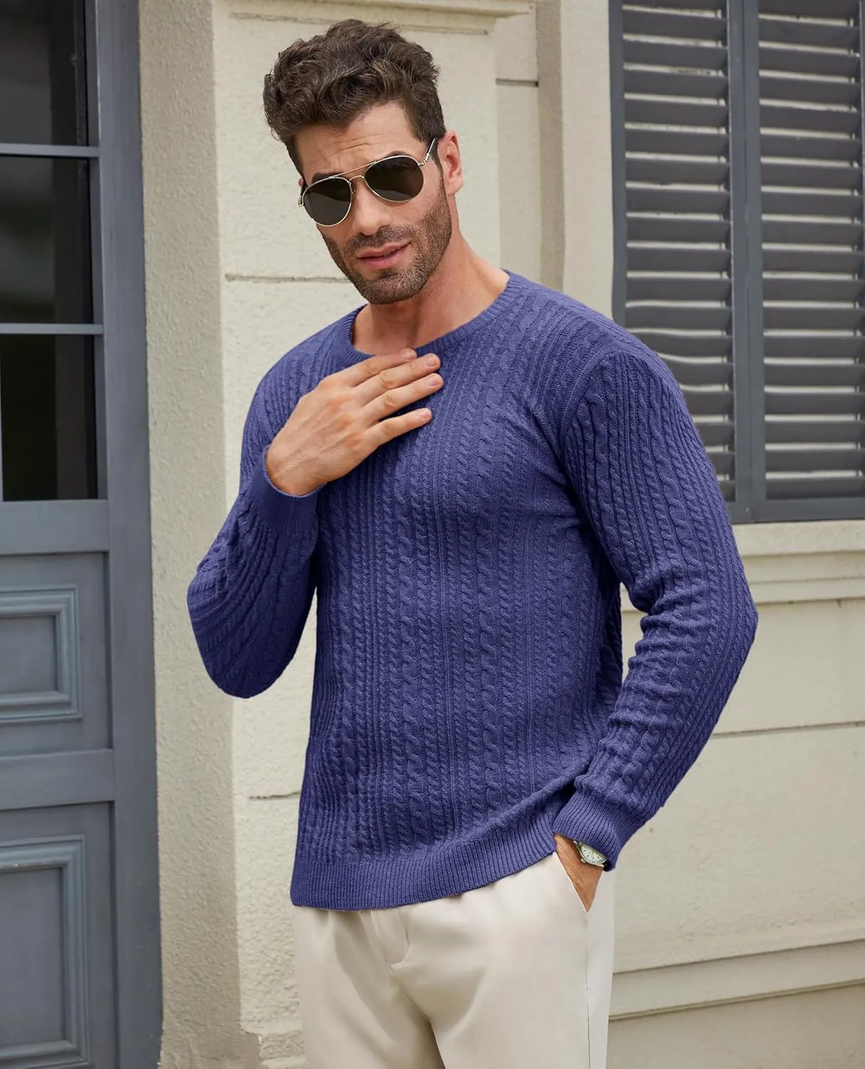 Mens Sweater Crewneck Sweaters for Men Dress Sweater Cable Knit Sweater Lightweight Mens Pullover Sweater