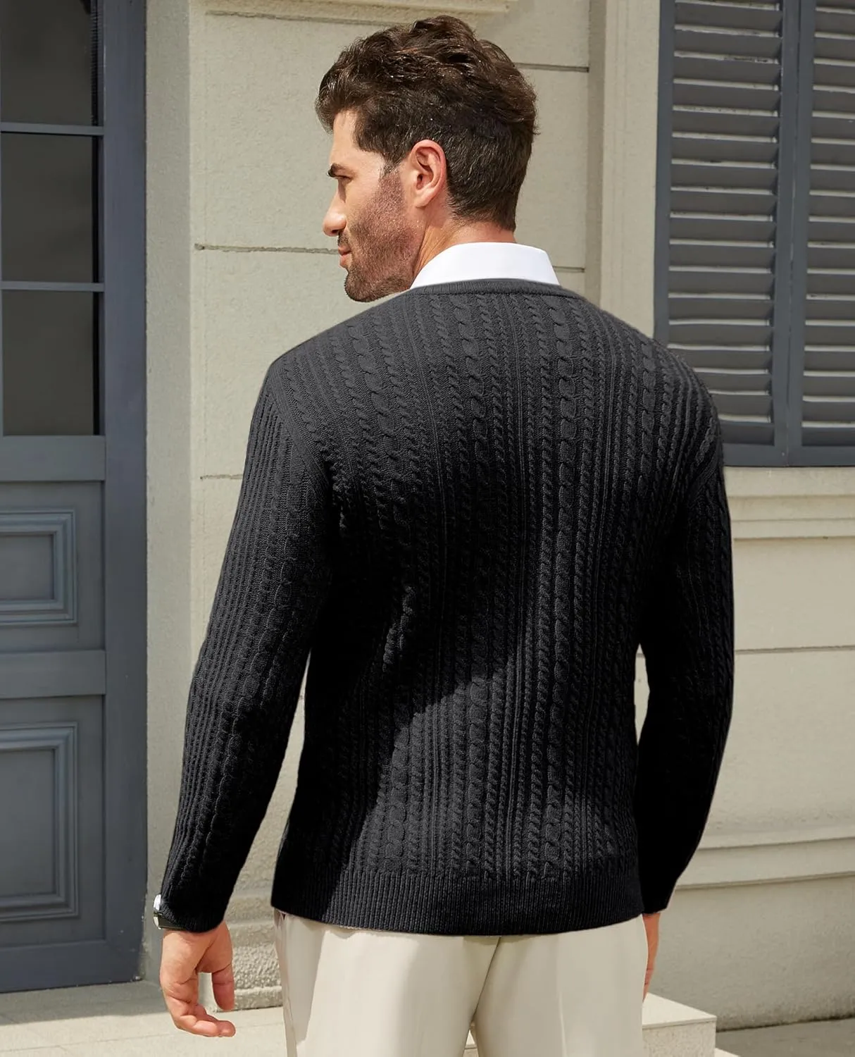Mens Sweater Crewneck Sweaters for Men Dress Sweater Cable Knit Sweater Lightweight Mens Pullover Sweater