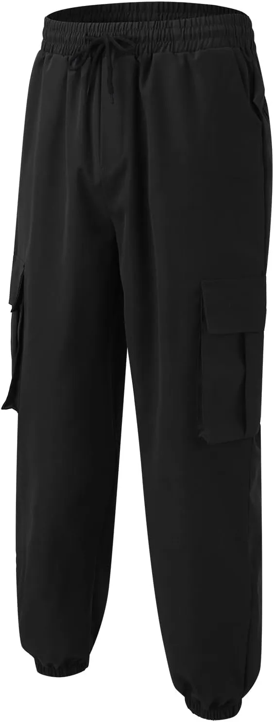 Mens Tapered Cargo Trousers Tactical Hiking Overalls Dressy Casual Military Sweatpants Lightweight Drawstring Multi-Pockets