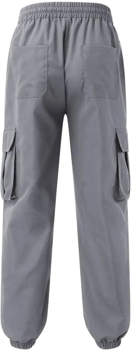 Mens Tapered Cargo Trousers Tactical Hiking Overalls Dressy Casual Military Sweatpants Lightweight Drawstring Multi-Pockets