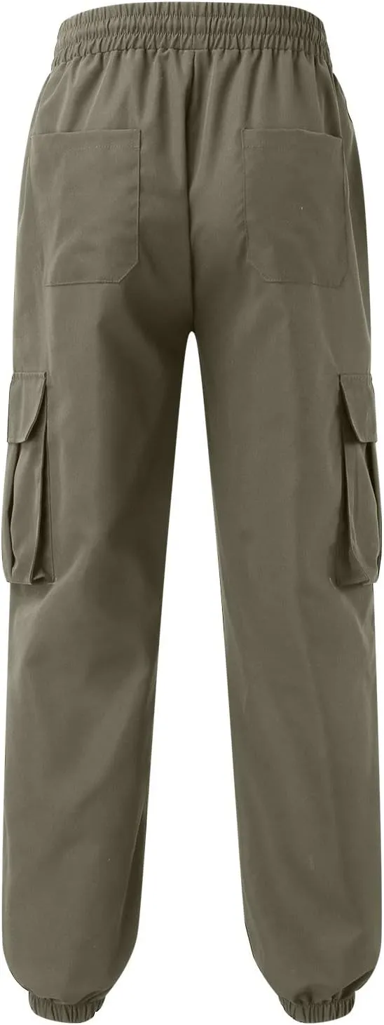 Mens Tapered Cargo Trousers Tactical Hiking Overalls Dressy Casual Military Sweatpants Lightweight Drawstring Multi-Pockets